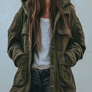 Vintage Casual Hooded Windproof Multi-pocket Work Jacket size M